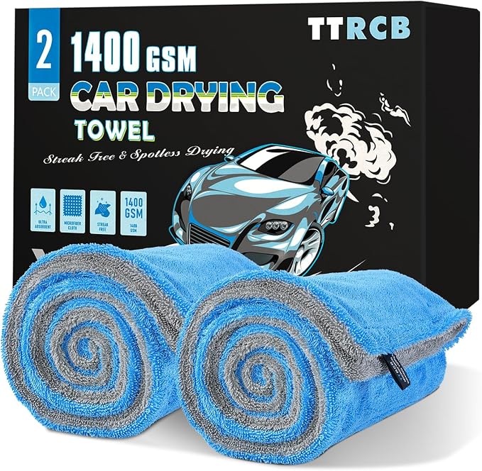 2 Pack Car Drying Towels (48" x 24"), Extra Large Microfiber Towels for Cars, 1400 GSM Ultra-Absorbent, Streak Free, Double Twisted-Loop Drying Towels Car Detailing for SUV, RV, Trucks
