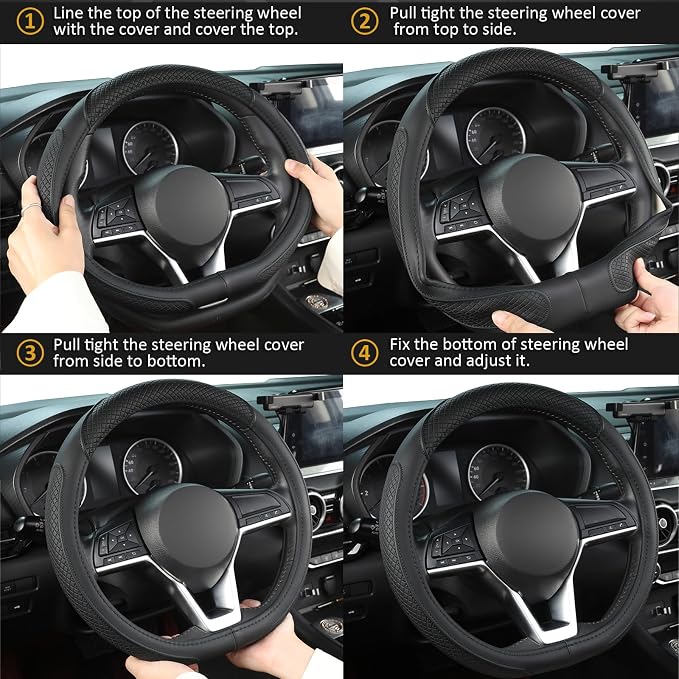 Customized Auto Car Steering Wheel Cover for Nissan,D Shaped Steering Wheel Cover for Rogue,Altima,Kicks (D-Shaped-Black)