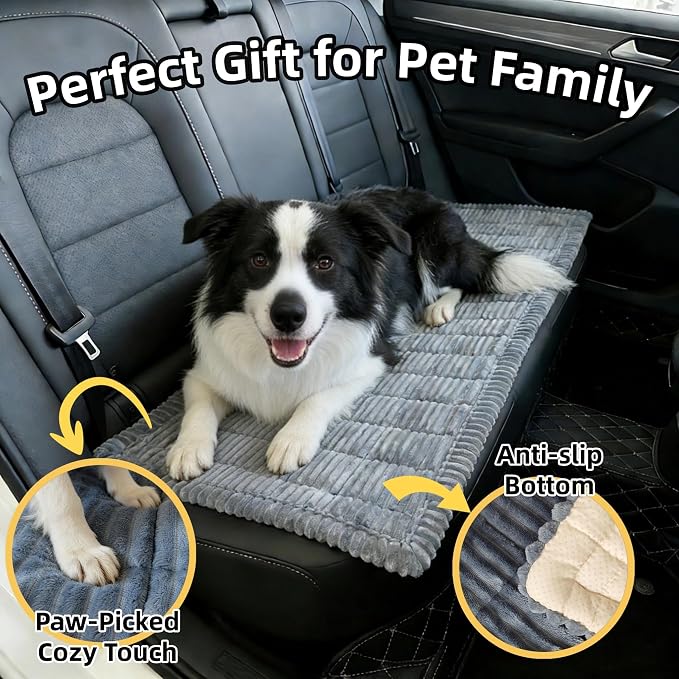 Dog Car Seat Cover, Pet Couch Covers for Car and Sofa, Non-Slip Backseat Pet Bed Mat, Machine Washable, Soft Plush Travel Seat Protector with Portable Storage Bag (Grey,23.6''×82'')