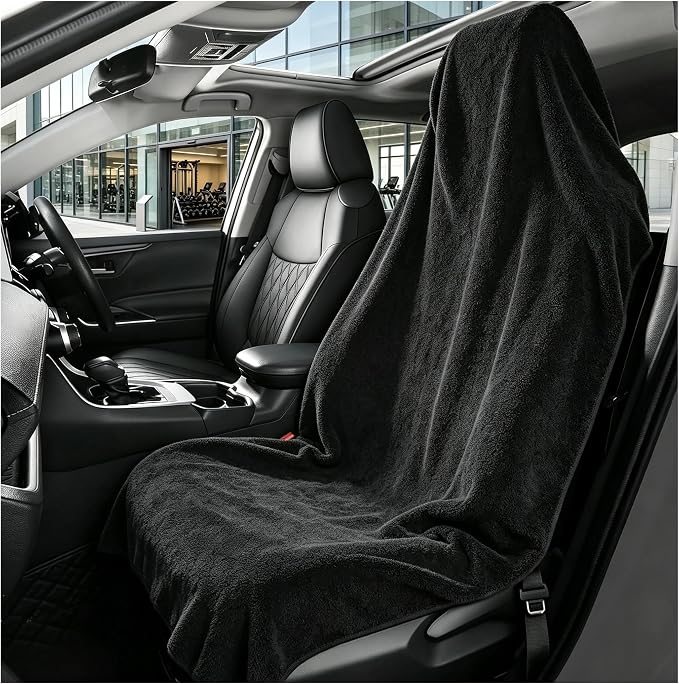 Car Seat Cover Towel, Universal Fit Non Slip Soft Ultra Absorbent Waterproof Quick Drying Sweat Protector, for Gym Workout, Swimming, Beach, Sports, Pet Travel (Black)