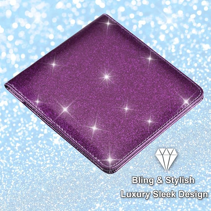 Car Registration and Insurance Holder, Vehicle Glove Box Car Organizer Men Women Wallet Accessories Case for Cards, Essential Document, Driver License, Bling Purple