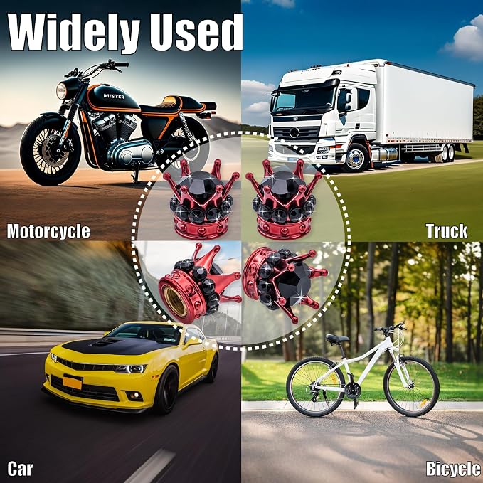 4PCS Crown Bling Tire Stem Valve Caps, Crystal Diamond Car Wheel Tire Valve Caps Universal Copper Core Stem Covers for Cars, SUV, Trucks, Bikes, Motorcycles, Bicycles (Red & Black)