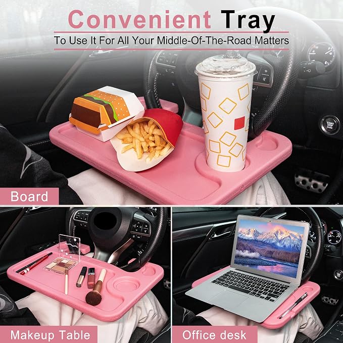Car Steering Wheel Desk, Travel Car Accessories, Car Stand Trays for Eating, Multipurpose Car Steering Wheel Desk Tray Table(Pink)