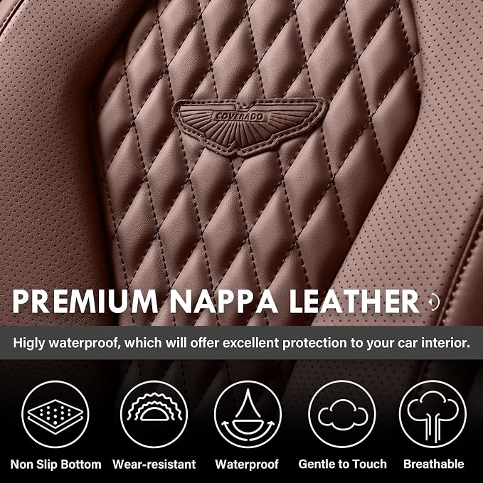 Coverado Car Seat Covers, Seat Covers Full Set, Coffee Car Seat Cover, Auto Seat Covers Front Seats Rear Seat Cover, Luxury Car Seat Cushion,Leather Seat Cover Seat Protector Universal Fit Most Cars