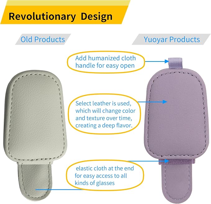 Magnetic Leather Sunglasses Holder for Car, 2 Packs (Purple) | Magnetic Car Visor Accessories