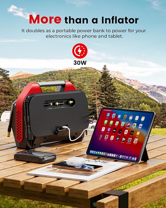 Vortex S6SE Cordless Tire Inflator Portable Air Compressor, 160 PSI Air Pump for Car Tires with 15600 mAh Battery, 100% Duty Cycle & Dual Cylinder, Air Pump for Heavy-Duty Vehicle, Red