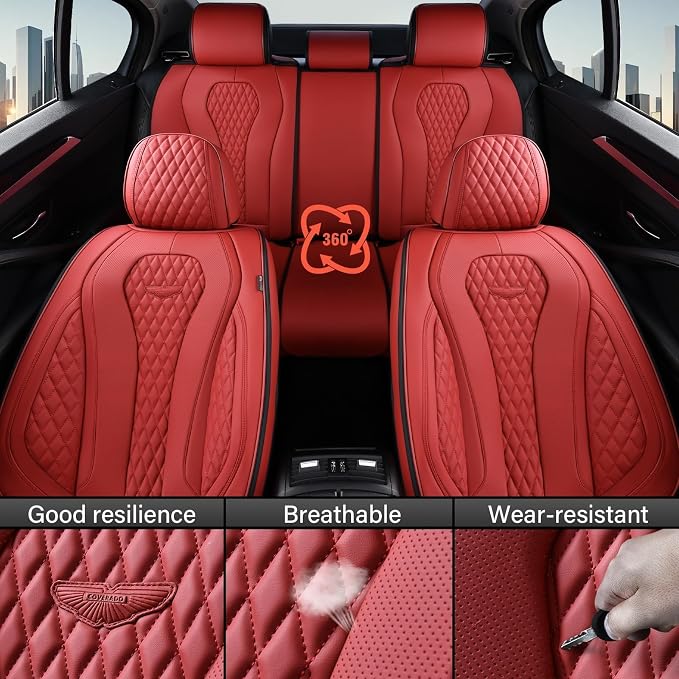 Coverado Seat Covers, Car Seat Covers Front Seats, Red Car Seat Cover, Waterproof Car Seat Covers, Car Seat Cushion, Front Car Seat Covers Leatherette Car Seat Protector Universal Fit Most Cars