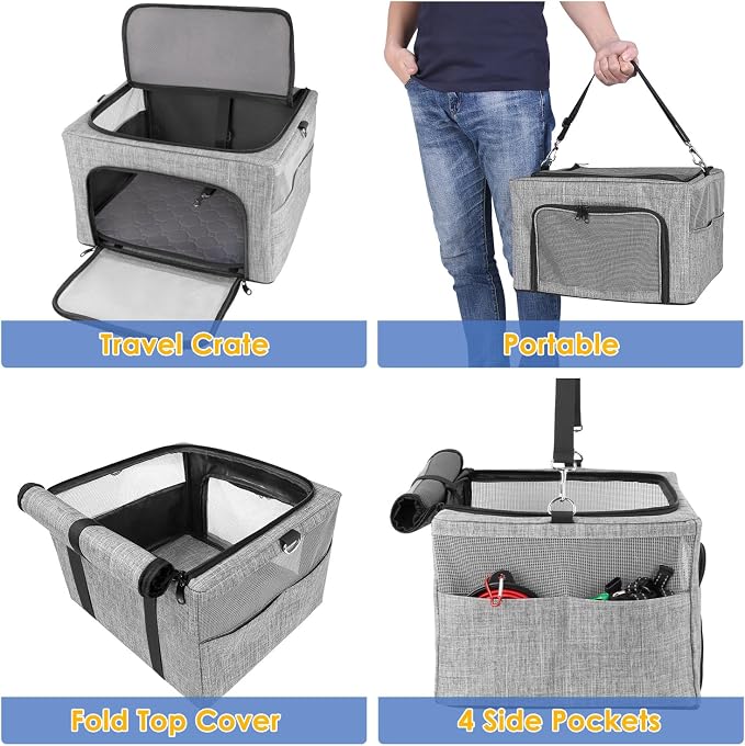Dog Booster Car Seat, Reinforce Metal Frame Safe Pet Car Seat with Seatbelt & Waterproof Pee Pad & Top Cover | Portable Collapsible Puppy Carrier Bag | for Small Medium Dogs Cats up to 15lbs