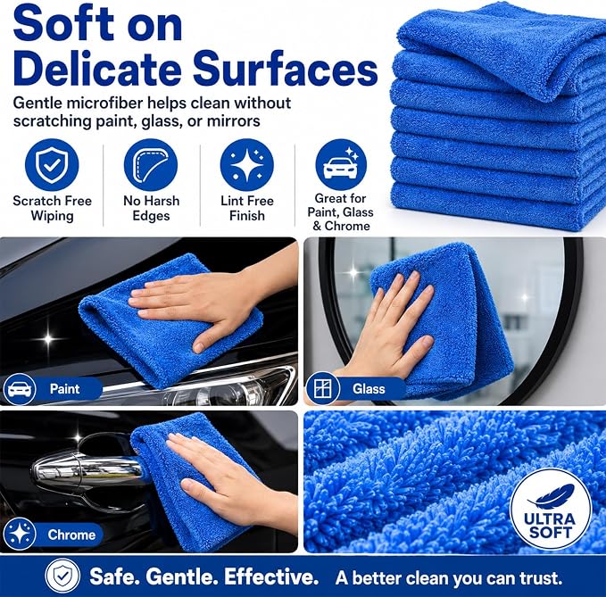 30 Pcs 16 x 16 Inch Microfiber Towels for Cars, 500 GSM Edgeless Plush Car Detailing Towels, Lint Free Scratch Free Cleaning Cloths for Drying, Washing, Polishing, Waxing, Home (Dark Blue)