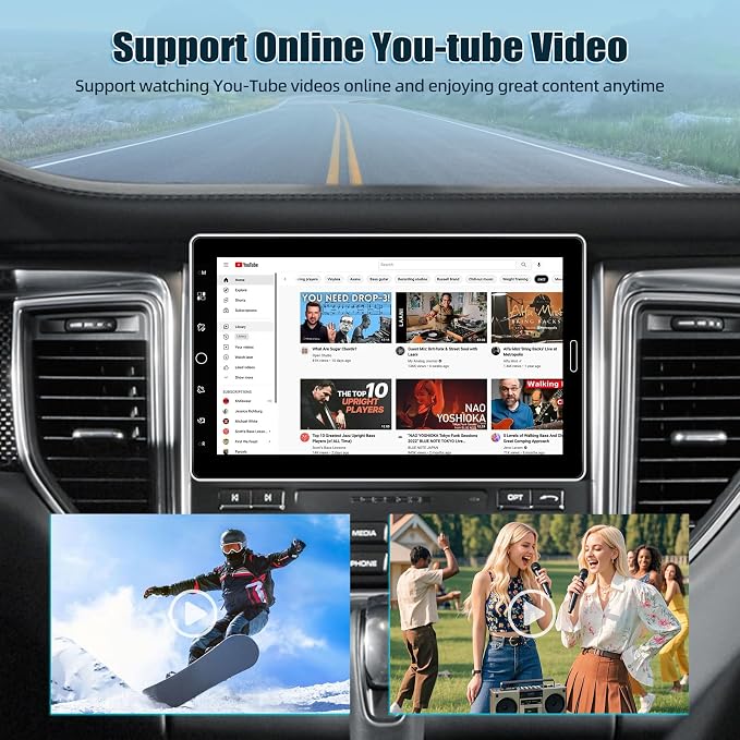 10.1 inch Single Din Car Stereo with Wireless Carplay 10 inch Touchscreen Radio Support FM Radio/YouTube Video/Car Play/Android Auto/Bluetooth/SWC + Backup Camera + Mic
