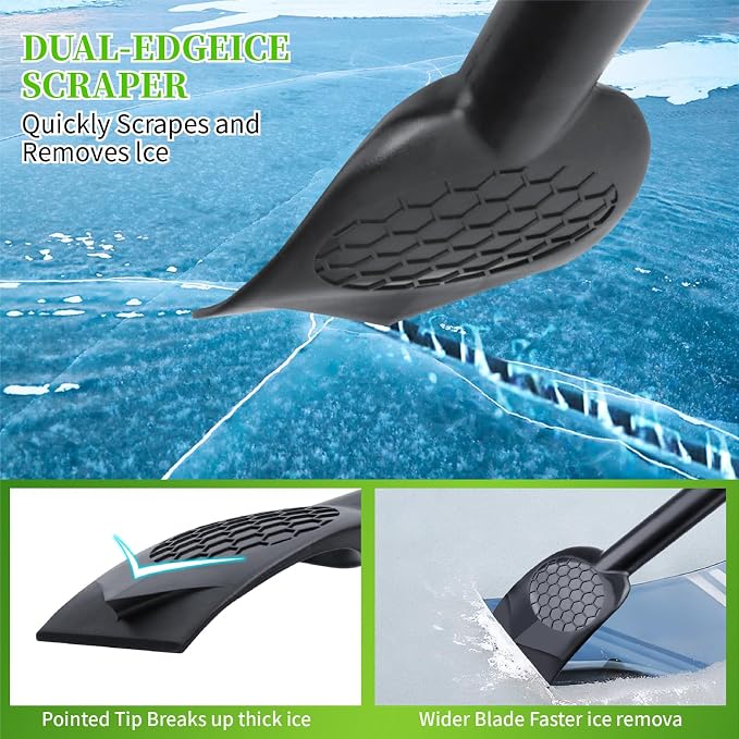 3-in-1 Ice Scraper for Car Windshield,25.8 inch Emergency Snow Shovel with 5.2inch Shovel Blade,Detachable Snow Scrapers with Ergonomic Soft Foam Grip for Cars, Trucks, SUVs, Vehicle(Green)