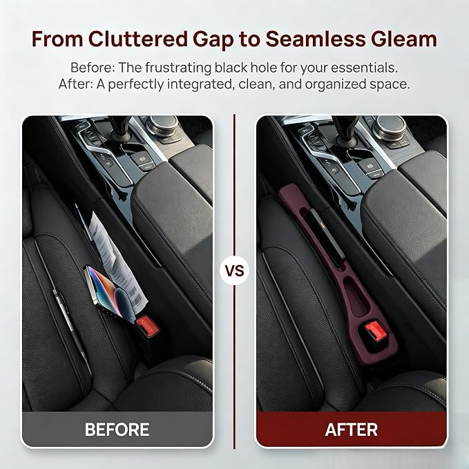 Car Seat Gap Filler Organizer, Car Organizer Front Seat 2-in-1 Storage No-Drop for Storing Phones, Keys, Fits Most Cars, Trucks, SUV (2Pcs, Red)