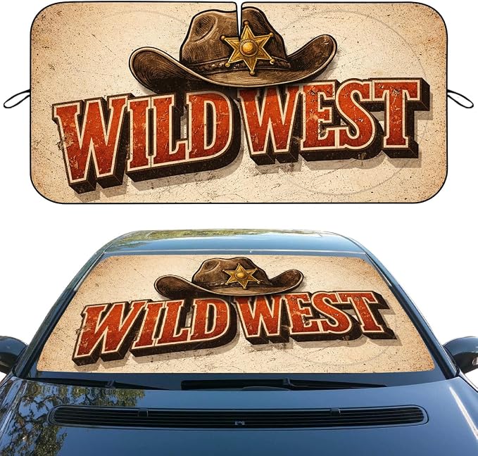 Western Cowboy Car Windshield Sunshades Wild West Sheriff Hat Vintage Front Window Sun Shade Blocks UV Rays Sun Visor Protector for Car Sedan Truck SUV Accessories 59" L x 31.5" W