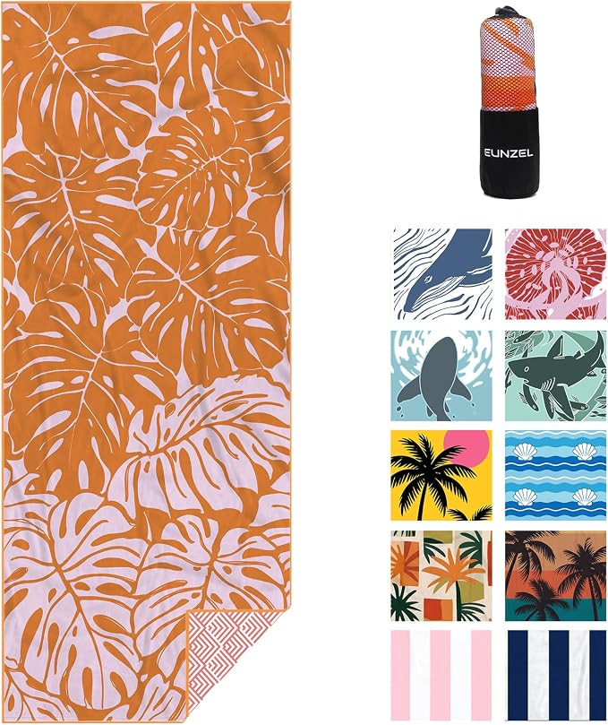 Microfiber Beach Towel, Quick Dry Travel Towel Large Sand Free Towel for Beach, Camping, Swim Pool, Gym, Sports& Yoga 71"x32", Palm Orange
