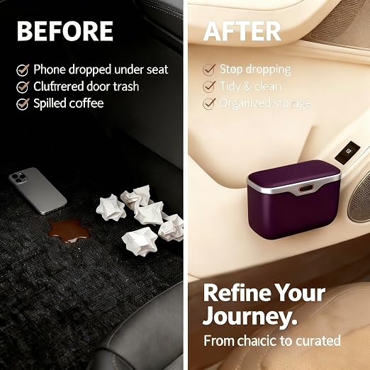 Car Trash Can with Lid - Leakproof Mini Garbage Bin for Door or Seatback,Premium ABS Auto Organizer,Space-Saving Car Garbage Can for Commuters,Families and Pet Owners,Fit for SUV,Sedan,Truck (Purple)