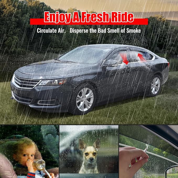 Fit 2014-2020 Chevy Impala Tape on Slim Style Acrylic Smoke Window Visors |, Dark Smoke, Scratch Proof, Waterproof, Custom Fit, Wind Sun Rain Vent Guards 4PCS, 2015 2016 2017 2018 2019
