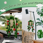 Crochet Hanging Plant for Car,Car Decorations Interior,Plant Aesthetic Car Accessories for Women Interior Cute,Car Ornaments Charms for Rear View Mirror,Boho Car Decoration Gifts