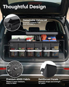 Car Trunk Organizer - Trunk Organizer for SUV with Removable Cooler Bag, Foldable Cover, 3 Compartment Car Storage Essential Car Accessories for Truck, Van & Sedan, Black, 33.1" x 12.6" x 11.0"