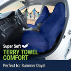 Towel Seat Cover, Waterproof Car Seat Protectors for Gym, Workout & Active Lifestyle, Universal Fit for Car SUV Truck Van, Non-Slip 3 Strap Design, Machine Washable, 2 Pack Blue