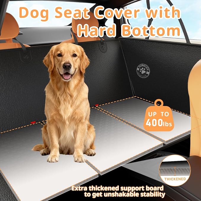 Dog Car Seat Cover for Back Seat Larger,Waterproof PU Leather Hard Bottom Car Seat Cover for Dogs,Non-slip Backseat Dog Cover with Upgraded Door Protection Flap,Dog Hammock for Full Size Truck 55×30in