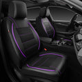 Universal FIT Piping Leather Two Front Seat Covers, Waterproof Faux Leather for SUV Sedan Van Truck, Airbag Compatible,Reserved Opening Holes for Headrest Covers(Black and Purple)