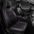 Universal FIT Piping Leather Two Front Seat Covers, Waterproof Faux Leather for SUV Sedan Van Truck, Airbag Compatible,Reserved Opening Holes for Headrest Covers(Black and Purple)