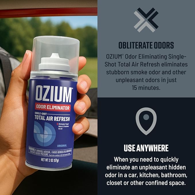 Air Freshener Odor Eliminator, 2oz Single Shot Total Air Refresh & Car Air Freshener – Carbon Black – 4 Pack