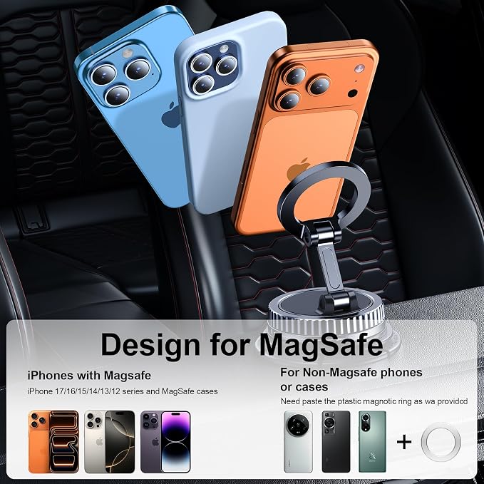 Car Phone Holder for Magsafe [2026 89+LBS Suction & 3700gf Magnetic] 360° Adjustable cell Phone Mount, Phone Holders for Your Car Dashboard & Windshield Pad Phone Holder for iPhone 17-12 Series
