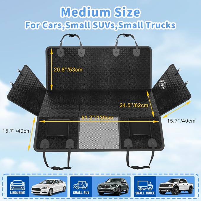 Dog Car Seat Cover for Back Seat,Upgraded PU Leather Dog Seat Cover with Hard Bottom Back Seat,Non-Slip Backseat Cover for Dogs with Mesh Window & Side Flap, Dog Hammock for Car, SUV, Small Trucks