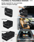Tactical Car Trunk Organizer - Foldable Trunk Organizer for SUV with Front MOLLE Pocket & Reflective Strips, Essential Car Accessories for Tools & Outdoor Storage, 12.8" x 21.7" x 11.0", Black