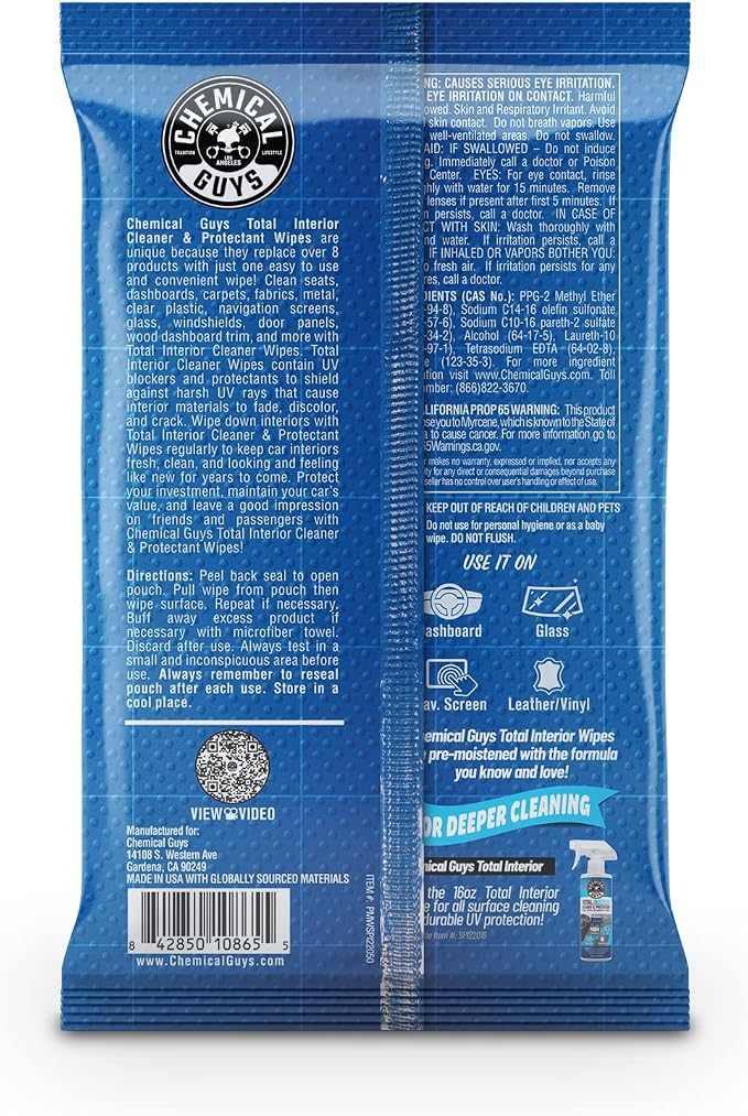 Total Interior Cleaner & Protectant Wipes – 50 Pack Multi Surface Car Interior Cleaning Wipes for Dashboards, Doors and Seats – Safe for Trucks, SUVs, RVs and Home Use