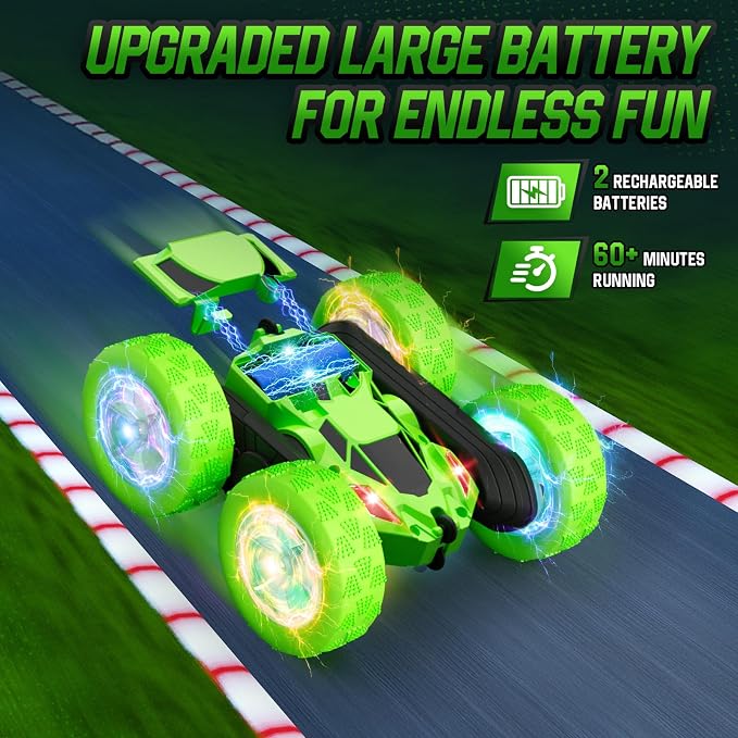 Remote Control Stunt Car for Kids, 360° Spinning Double-Sided RC Toy with LED Wheel Lights, 4WD Rechargeable Vehicle for Boys Ages 6–12, Educational STEM Toy & Valentines Gift