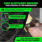 Rhino USA Compact Tire Repair Kit (14-Piece) – Heavy Duty Plug Set with Included Lubricant to Fix Punctures and Seal Flats – Tubeless Tool for Car, Motorcycle, ATV, UTV, RV & Trailer