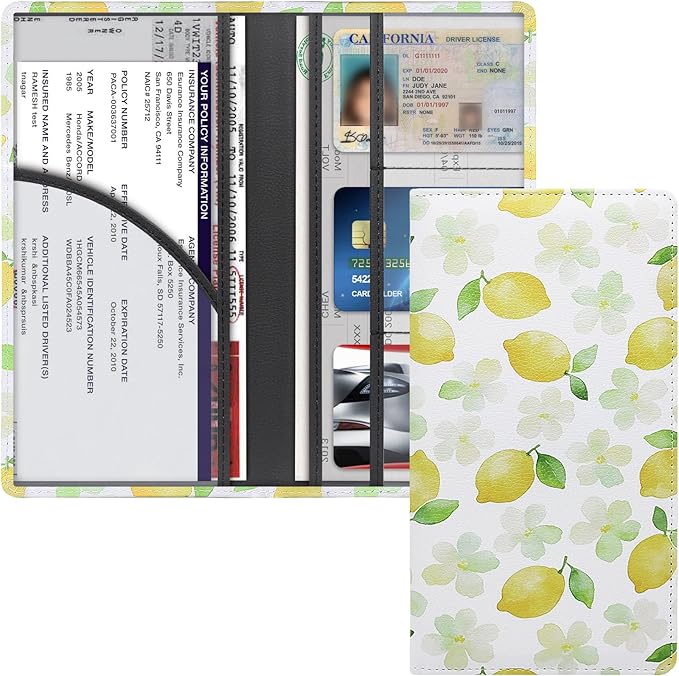 Premium Car Registration & Insurance Card Holder with Magnetic Shut, Vehicle Glove Box Car Organizer - For Documents, Cards, License (Lemon)