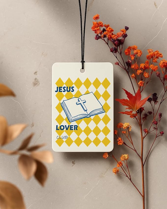 Christian Car Air Freshener 6 Pcs Coconut Scented, Lemon Strawberry Religious Bible Car Accessories Mirror Decor for Women, Christian Hanging Air Freshener for Cars Closet Drawer Books