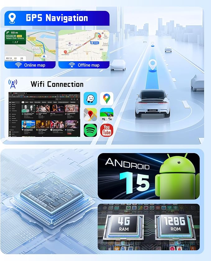 4G+128G Car Radio Stereo for Ford Escape/Mazda Tribute 2007-2012, 9inch HD in-Cell Touch Screen/Android 15/Wireless CarPlay/Android Auto/GPS/WiFi/5.0Bluetooth/FM/SWC/AHD Camera