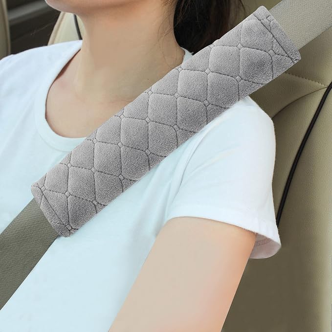 Soft Auto Seat Belt Cover Seatbelt Shoulder Pad Cushions 2 PCS Universal Fit for All Cars and Backpack for a More Comfortable Driving (Light Grey)