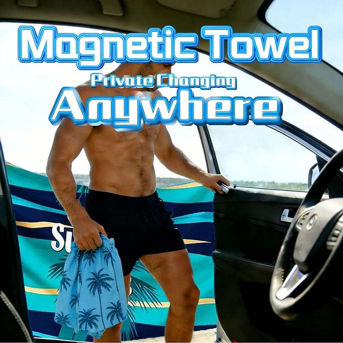 Magnetic Beach Towel | Extra Wide & Enhanced Magnet (75"x40"), Sand-Free Quick-Dry Microfiber for Car Door Changing, Beach, Pool | Includes Storage Bag, Travel & Camping (Coconut Sea Breeze)