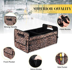 Car Trunk Organizers and Storage Collapsible Multi Compartment Container Box, Adjustable Car Accessories for SUV Sedan Truck, Large Size, Leopard Print