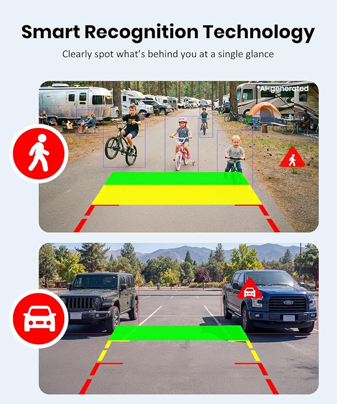 Solar Magnetic Wireless Backup Camera, 1-Min Easy Magnetic Install | Smart Detection Helps Spot Cars & Pedestrians, 7.2" 1080P Split Screen Monitor, Back Up Camera for Truck RV Trailer Camper
