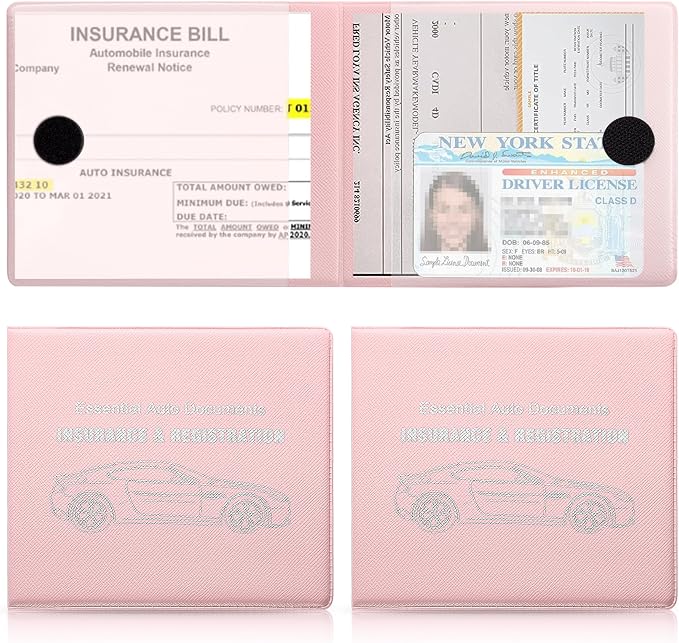 Car Registration and Insurance Card Holder, Vehicle Glove Box Car Organizer, Interior Car Accessories for Documents, Cards, License - 2 Pack