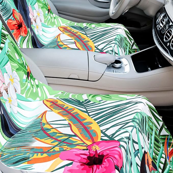 Car Seat Towel Covers with Storage Bag, 63 x 32 Inch Universal Non Slip Waterproof Sweat Protector for Car Truck, Gym Swimming Running, Machine Washable(2 Pack,Tropical Toucan)