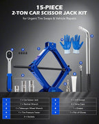 2 Ton Scissor Jack, 15 pc. Car Scissor Jack Kit for Sedan SUV MPV with Ratchet Wrench Drill Sockets, 4409 lb. Portable Car Jack and Stand Kit, Heavy Duty Car Jack for Tire Changing