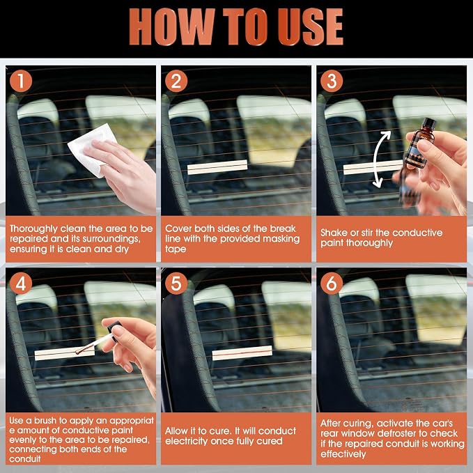 Copper Conductive Paint with Masking Tape and Scraper, High Conductivity, Used to Repair Various Types of Damage to Automotive Rear Window Defroster Grilles, 0.33 oz