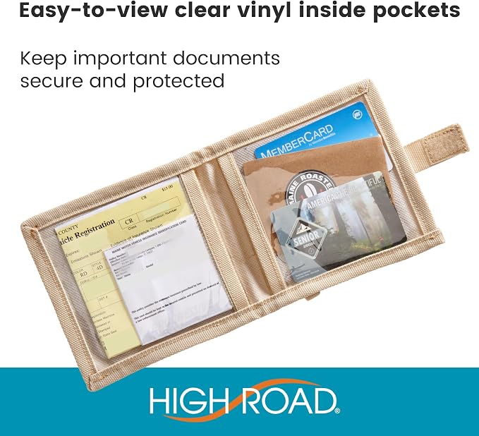 Car Registration and Insurance Card Holder for Sun Visor, Glove Box or Console with 2 Clear Hidden Car Document Pockets and Front Card Pocket