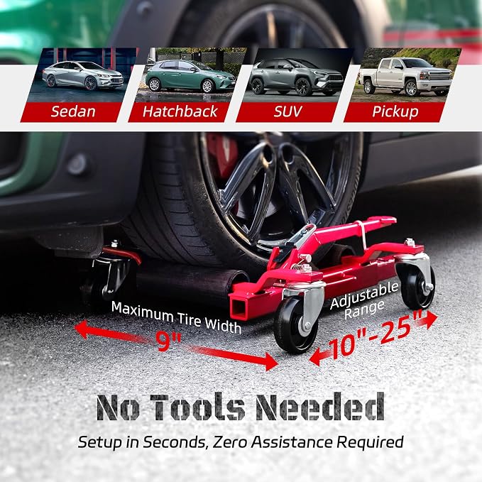 Car Dolly Jack Set of 4, Mechanical 1500-lbs Wheel Dolly, 9'' car Wheel Dolly Positioning Jack, Car Dollies for Vehicle Positioning & Auto Repair Moving, Red