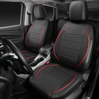 Universal FIT Piping Leather Two Front Seat Covers, Waterproof Faux Leather for SUV Sedan Van Truck, Airbag Compatible,Reserved Opening Holes for Headrest Covers. (Black red)