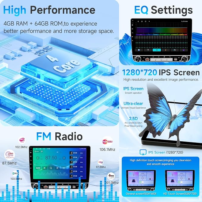 4+64G Car Radio Stereo for Toyota Tacoma 2005-2015 Upgrade with Wireless Carplay Android Auto 10.1'' IPS Touchscreen Buit in Bluetooth GPS Navigation WiFi FM Backup Camera MIC