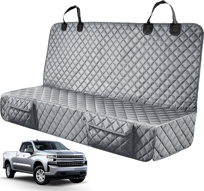 Dog Car Seat Covers for Truck Ford F150/Chevrolet Silverado 1500/Ram 1500/GMC Sierra 1500, Waterproof Pet Back Seat Cover for Trucks, Scratchproof Nonslip Durable Rear Seat Cover for Dogs