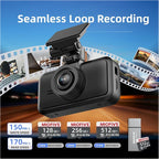 Car Camera 4K Resolution, WiFi, Bluetooth, GPS Dash Cam, 3-Inch IPS Screen, Night Vision, Loop Recording, HDR, App Control, and Supports up to 512GB with a Free 32GB Card Included